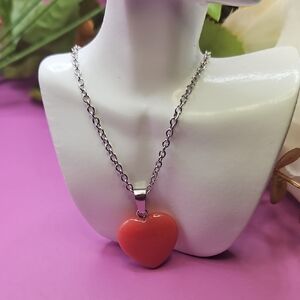 Pink Stone Heart Pendant Necklace